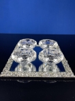 Luxe Kristallen Waxinelichthouder Set (4 Stuks) met Spiegelplaat – Elegant en Sprankelend Design