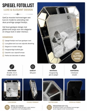  Luxe Spiegel Fotolijst met Glitterrand – Facet Geslepen – Elegant en Exclusief Design